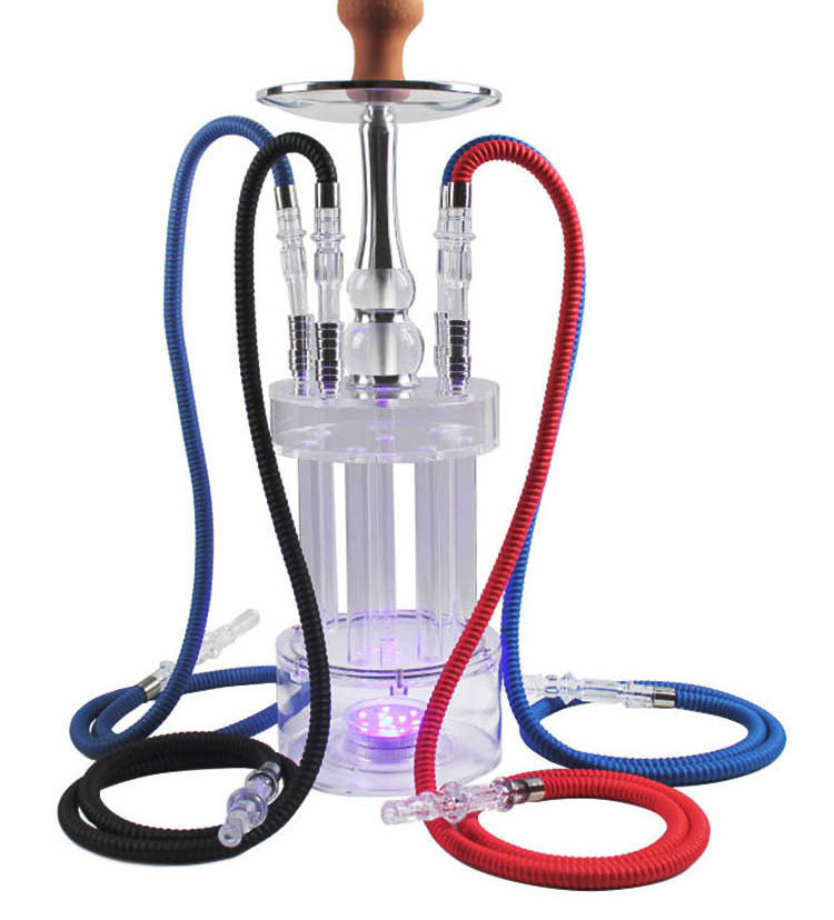 Wholesale 4 Hose Led Light New Electric Acrylic Shisha Hookah Set Creative Gatling Shape Large Arabian  Hookah With Light