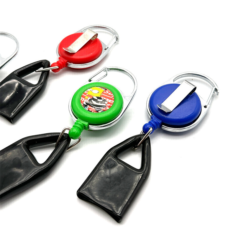 Wholesale Custom Logo Leather Holder Stretch Buckle Lighter Holder  Pull Reel Keychain With Back Clips Leash