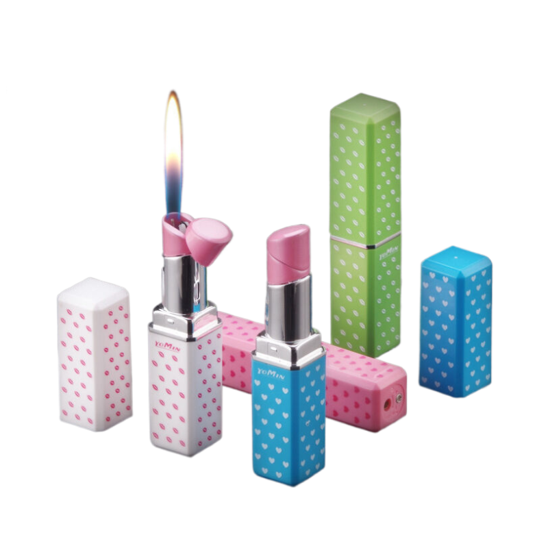 Wholesale Novelty Women Gifts Lipstick Shaped Naked Open Flame Lighter Refillable Butane Gas Cigarette Lighter for Girls