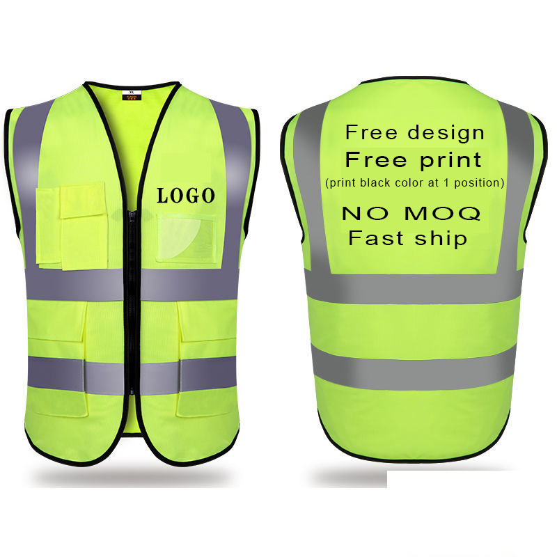 Hi Vis 100% Polyester Knitting Fabric Traffic Reflective Safety Construction Work Jacket Men Security Roadway Vest Custom Logo