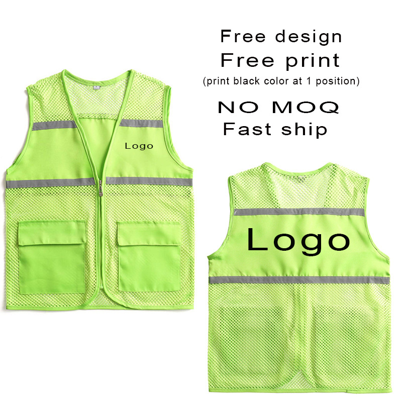 Custom Breathable Mesh hi vis Reflective Jacket Workwear Public Volunteer Clothing Safety Work Reflective Vest With Pockets Logo