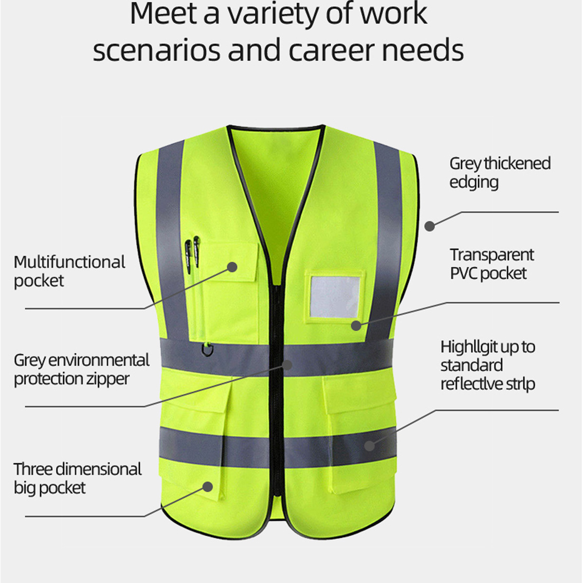 Outdoor Custom Men Engineers Construction High Visibility Reflective Yellow Work Security Safety Vest With Logo Custom Men