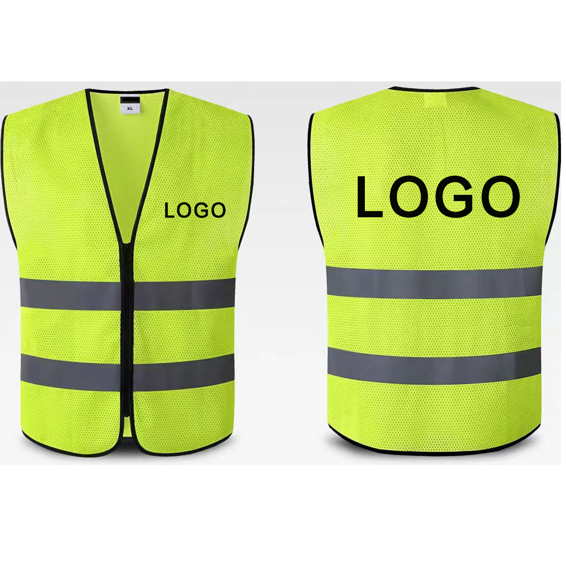 Custom Logo Zipper Work High Visibility Reflective Strips Construction Traffic Vest Hi Viz Safety Vest with Pockets