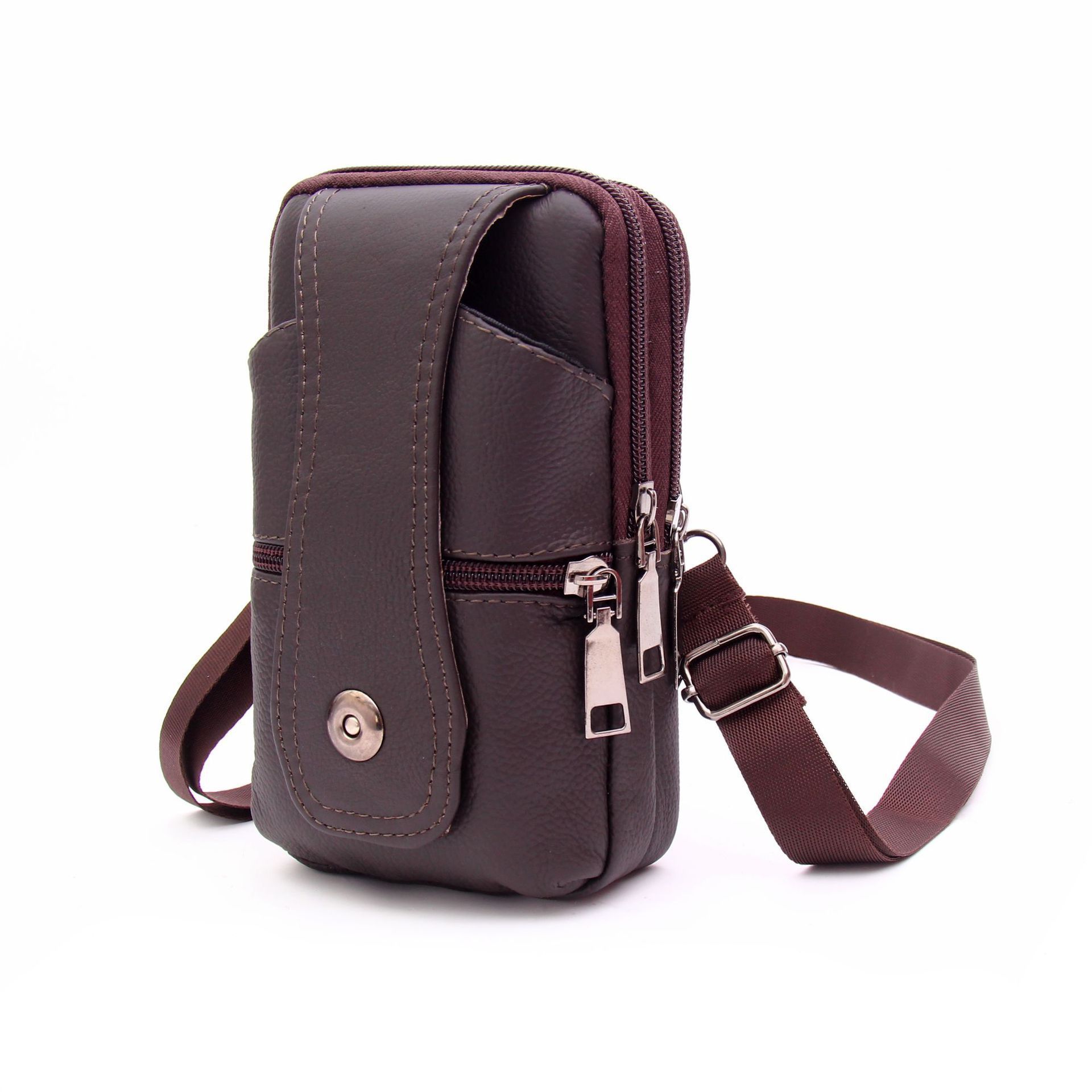 Wholesale Universal Genuine Leather Waist Pack Cell Phone Holster Case Zipper Pocket Belt Clip Carrying Pouch Case