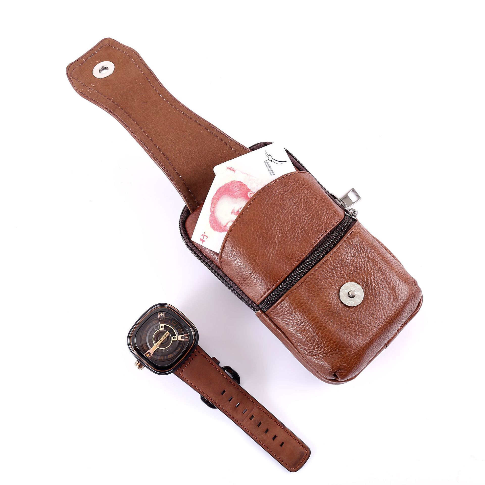 Wholesale Universal Genuine Leather Waist Pack Cell Phone Holster Case Zipper Pocket Belt Clip Carrying Pouch Case