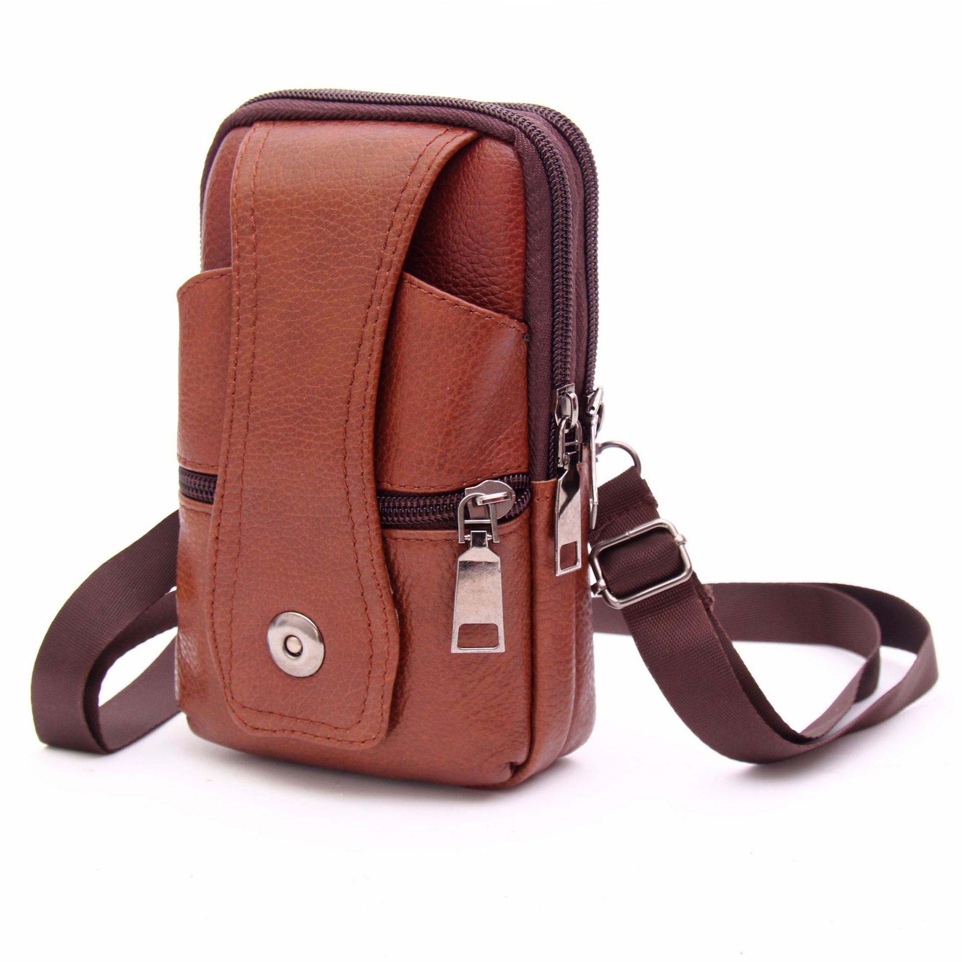 Wholesale Universal Genuine Leather Waist Pack Cell Phone Holster Case Zipper Pocket Belt Clip Carrying Pouch Case