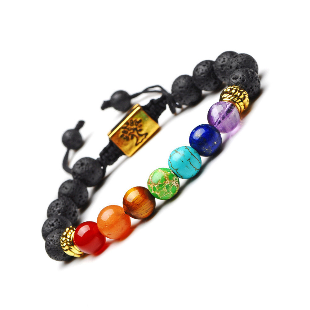 New Fashion Gemstone jewelry Volcanic Rock Wrap Stretch Beaded Lava Healing Natural Stone Bead 7 Chakra Bracelets