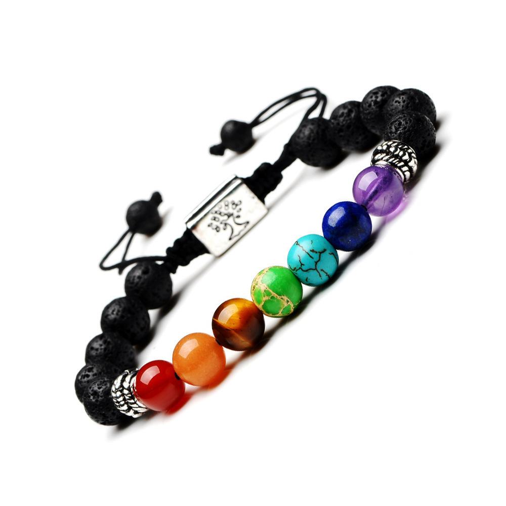 New Fashion Gemstone jewelry Volcanic Rock Wrap Stretch Beaded Lava Healing Natural Stone Bead 7 Chakra Bracelets