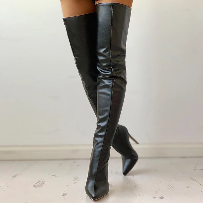 Hot Selling Leather Stretch Long Boots Pointed Toe Handmade High Quality Party Night Club Women Over the Knee High Boots