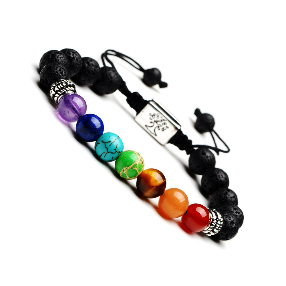 New Fashion Gemstone jewelry Volcanic Rock Wrap Stretch Beaded Lava Healing Natural Stone Bead 7 Chakra Bracelets