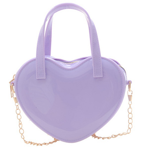 Hot Selling candy color pvc bag fashion design heart shape jelly bag small handbags ladies chain sling silicone bags for women