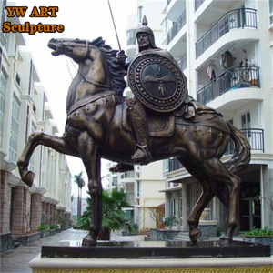 Life Size Outdoor Classic Antique Roman Soldier Man Statue Bronze Hunter Ridding Running Horse Sculpture