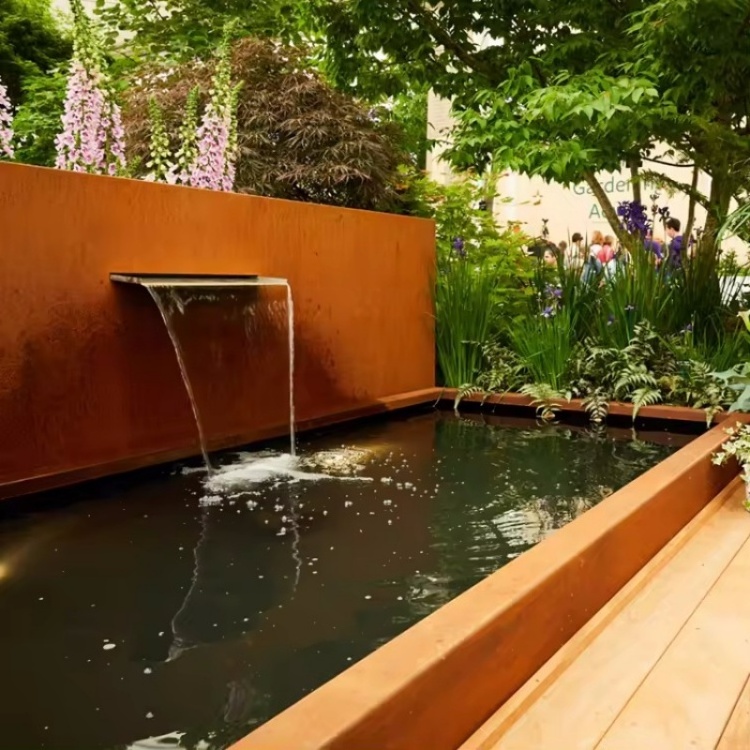 Modern outdoor new trend oriental corten steel pond wall waterfall for garden