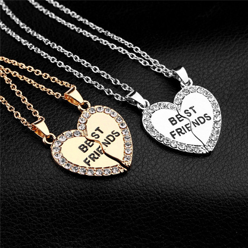 Best Friends Pendant Necklaces Heart Shape necklaces Rhinestone Half Gift For Friends Custom Friendship Jewelry