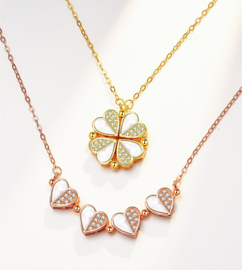 INS fashion love heart four leaf clover s925 sterling silver necklace shell pendant necklaces girls zircon Jewellery