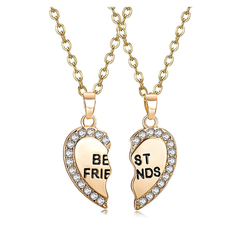 Best Friends Pendant Necklaces Heart Shape necklaces Rhinestone Half Gift For Friends Custom Friendship Jewelry