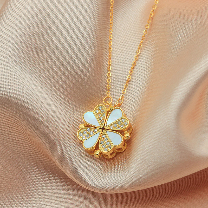 INS fashion love heart four leaf clover s925 sterling silver necklace shell pendant necklaces girls zircon Jewellery