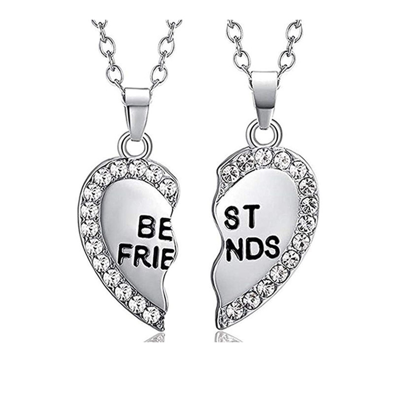 Best Friends Pendant Necklaces Heart Shape necklaces Rhinestone Half Gift For Friends Custom Friendship Jewelry