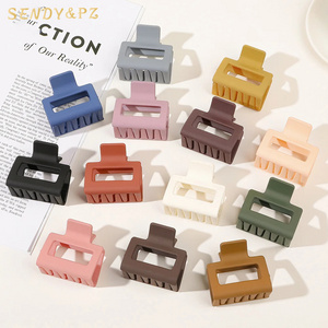 Wholesale medium square plastic hair claw girls geometry shape shark clip hair accessories matte Jelly color hair claws clips