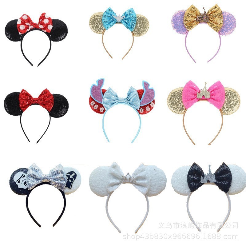 New Arrivals Cute Mickey Minnie Mouse Ears Bows Headbands Cartoon Children Amusement Park Hair Accessories