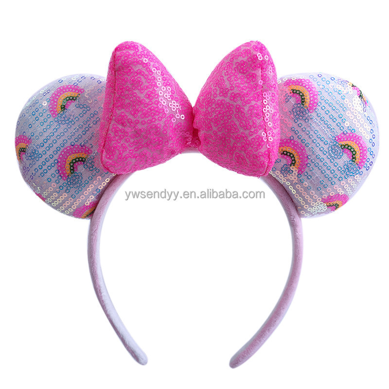 New Design Cute Kids Princess Crown Sequin Bows Headbands Mouse Ears Mickey Hairbands Headwear