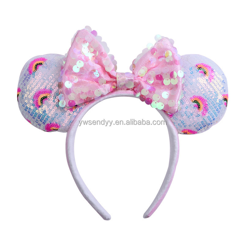 New Design Cute Kids Princess Crown Sequin Bows Headbands Mouse Ears Mickey Hairbands Headwear