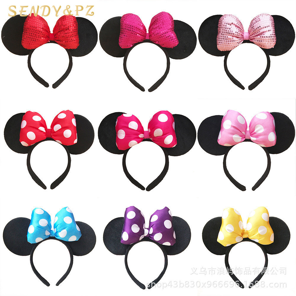 New Arrivals Cute Mickey Minnie Mouse Ears Bows Headbands Cartoon Children Amusement Park Hair Accessories