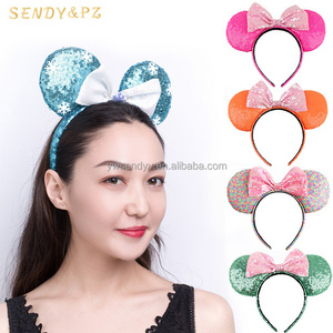 Wholesale New Design Sequin Bow Headbands Cute Cartoon Mouse Hair Hoops Girls Birthday Party Hair Accessories