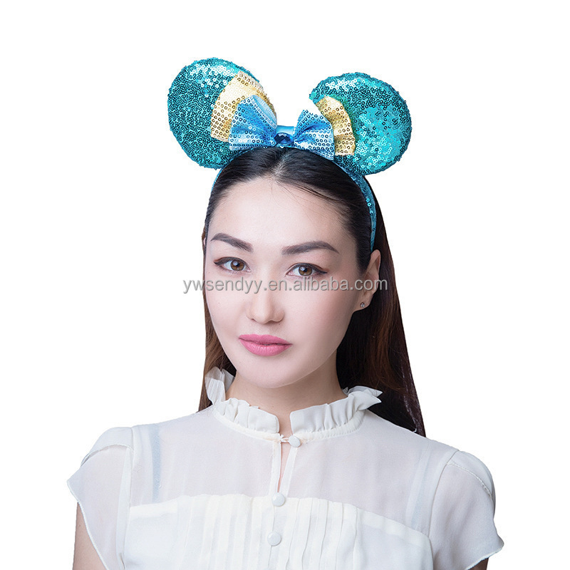 Wholesale New Design Sequin Bow Headbands Cute Cartoon Mouse Hair Hoops Girls Birthday Party Hair Accessories