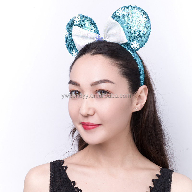 Wholesale New Design Sequin Bow Headbands Cute Cartoon Mouse Hair Hoops Girls Birthday Party Hair Accessories