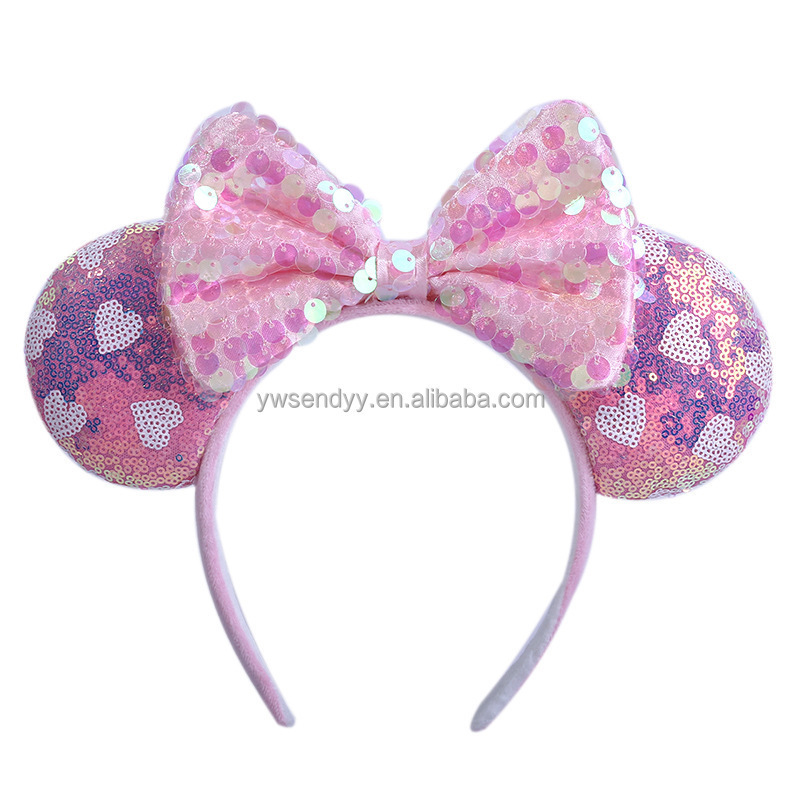 New Design Cute Kids Princess Crown Sequin Bows Headbands Mouse Ears Mickey Hairbands Headwear