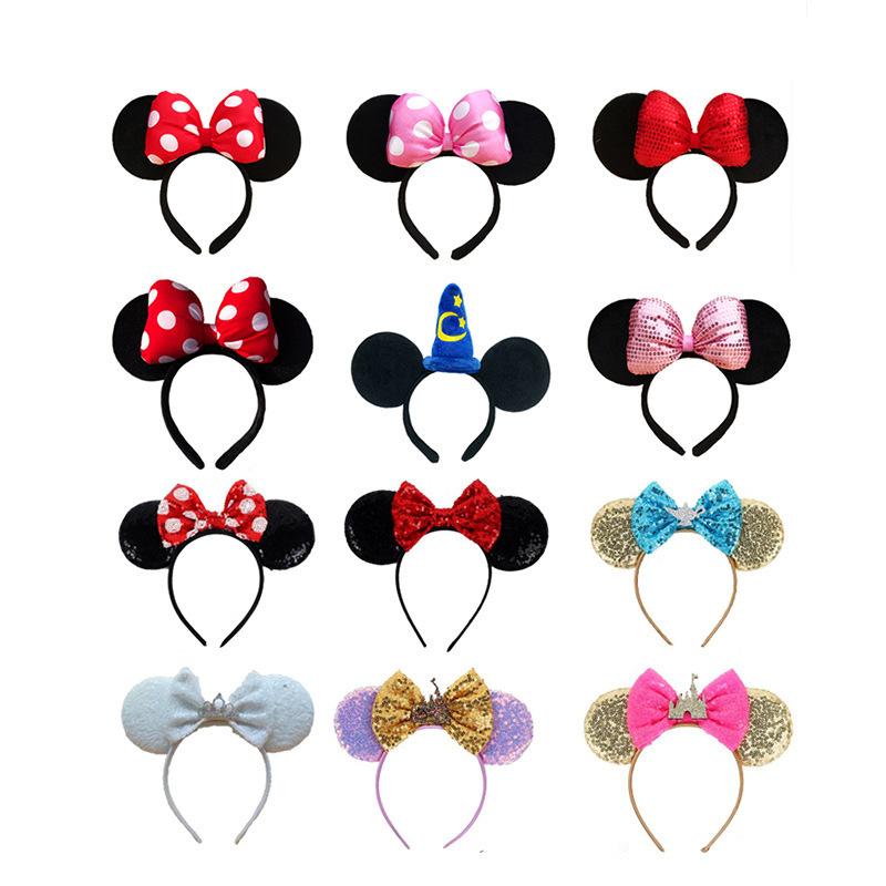 New Arrivals Cute Mickey Minnie Mouse Ears Bows Headbands Cartoon Children Amusement Park Hair Accessories