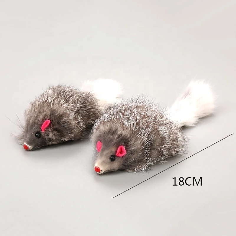 Cute Fake Mouse Pet Cat Toy Soft Rabbit Fur Long Hairy Tail Mouse Toy Plush Cat Toy