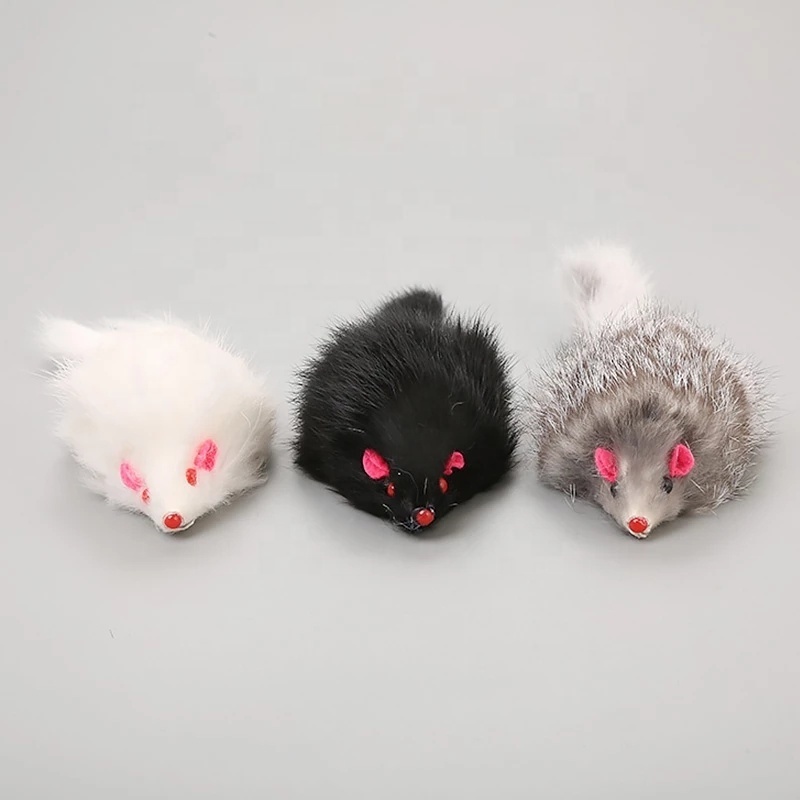 Cute Fake Mouse Pet Cat Toy Soft Rabbit Fur Long Hairy Tail Mouse Toy Plush Cat Toy