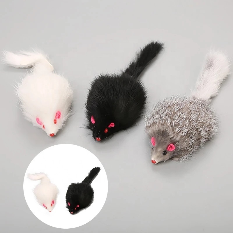 Cute Fake Mouse Pet Cat Toy Soft Rabbit Fur Long Hairy Tail Mouse Toy Plush Cat Toy