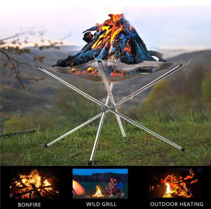 Stainless Steel  Outdoor Campfire Portable Folding Firewood Bracket Barbecue Grill Fire Net Camping Tools Heating Burning Rack