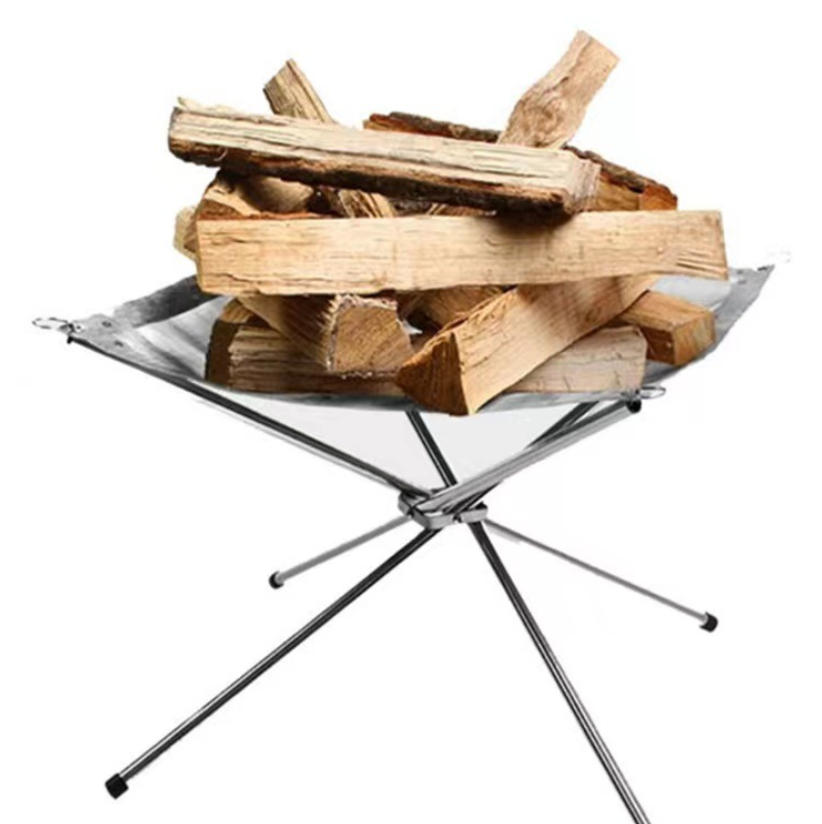 Stainless Steel  Outdoor Campfire Portable Folding Firewood Bracket Barbecue Grill Fire Net Camping Tools Heating Burning Rack