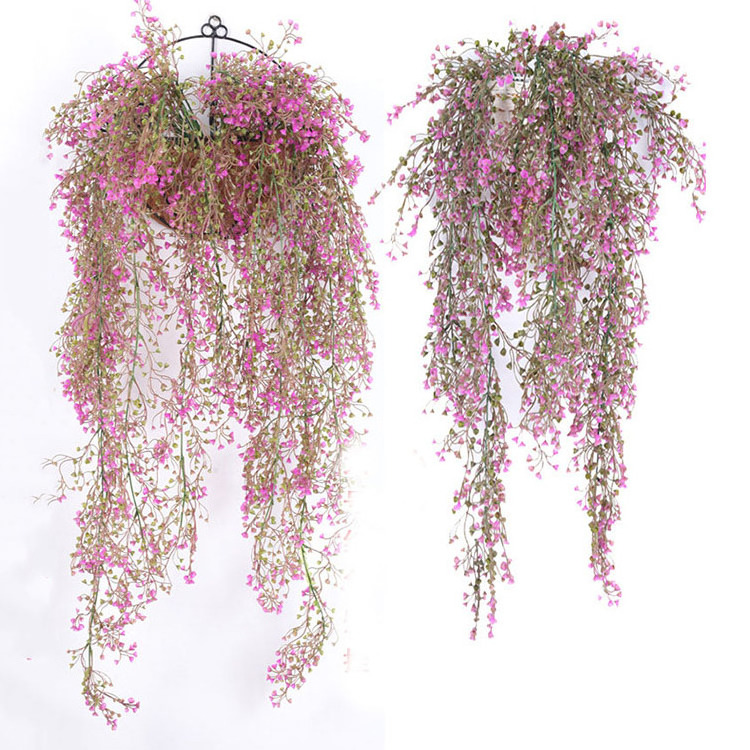 Wholesale Real Touch Artificial Outdoor Plants Plastic Gold Bell Willow Hanging Vines For Backdrop Wall Decor