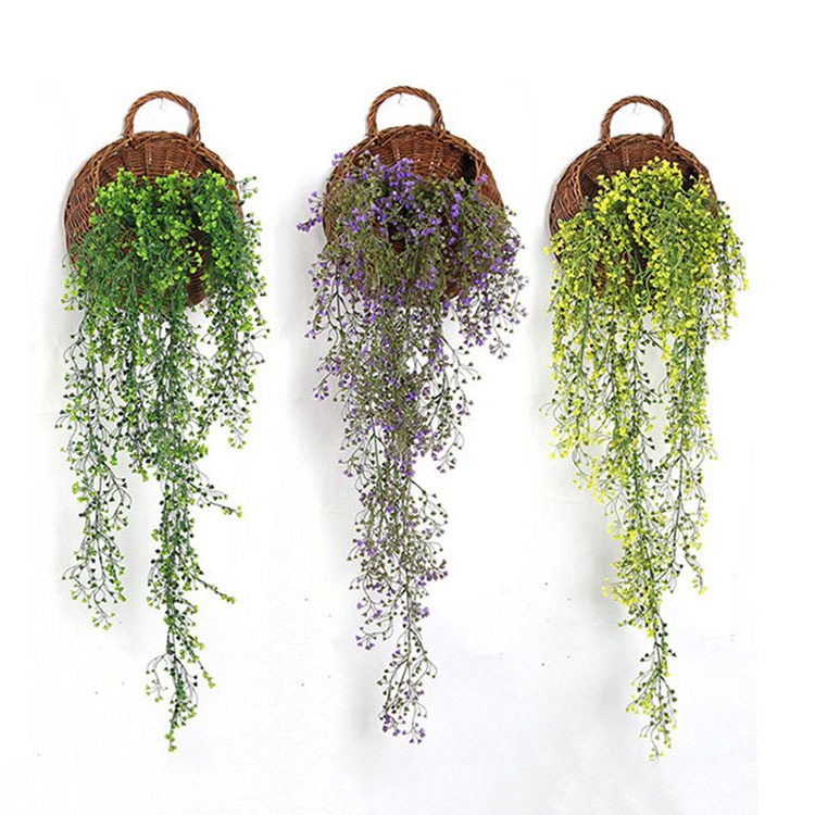 Wholesale Real Touch Artificial Outdoor Plants Plastic Gold Bell Willow Hanging Vines For Backdrop Wall Decor