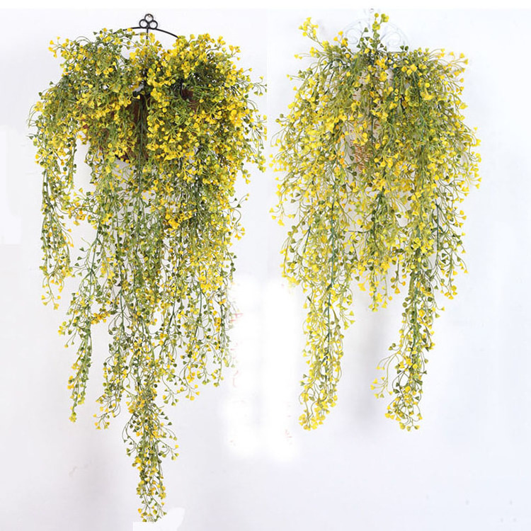 Wholesale Real Touch Artificial Outdoor Plants Plastic Gold Bell Willow Hanging Vines For Backdrop Wall Decor