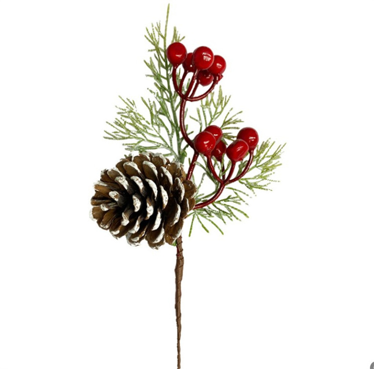 Christmas Decorative Berry with Pick Pinecone Simulated Pine Needle Branch For Wedding Party Decor Flower Handmade Crafts