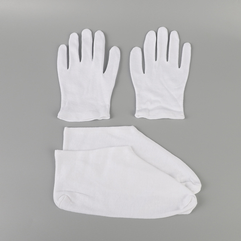 Cotton Moisturizing Socks Foot Cover Hand Glove with Elastic/White color