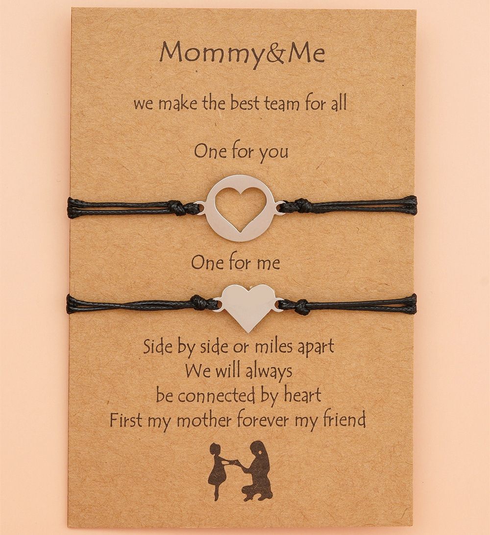 Customize Logo Hot Mother's Day Gift Jewelry Stainless Steel Heart Charms Couple Bracelets Mommy & Me Wish Bracelets For Mom