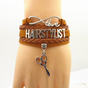 handmade infinity love hairstylist bracelet scissors charm hairstylist bracelet black brown light green barber bangle bracelet