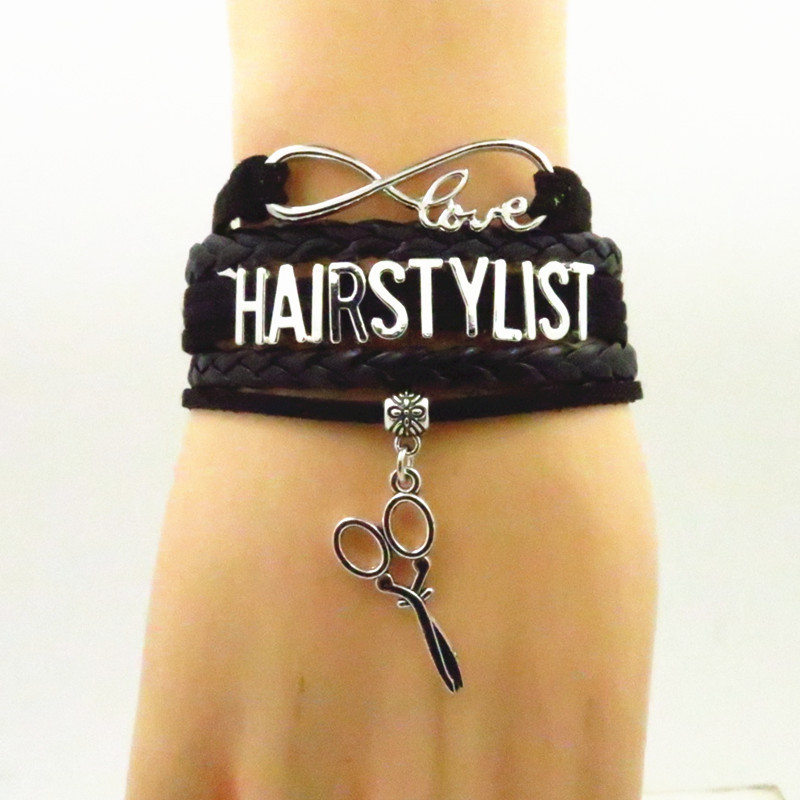 handmade infinity love hairstylist bracelet scissors charm hairstylist bracelet black brown light green barber bangle bracelet