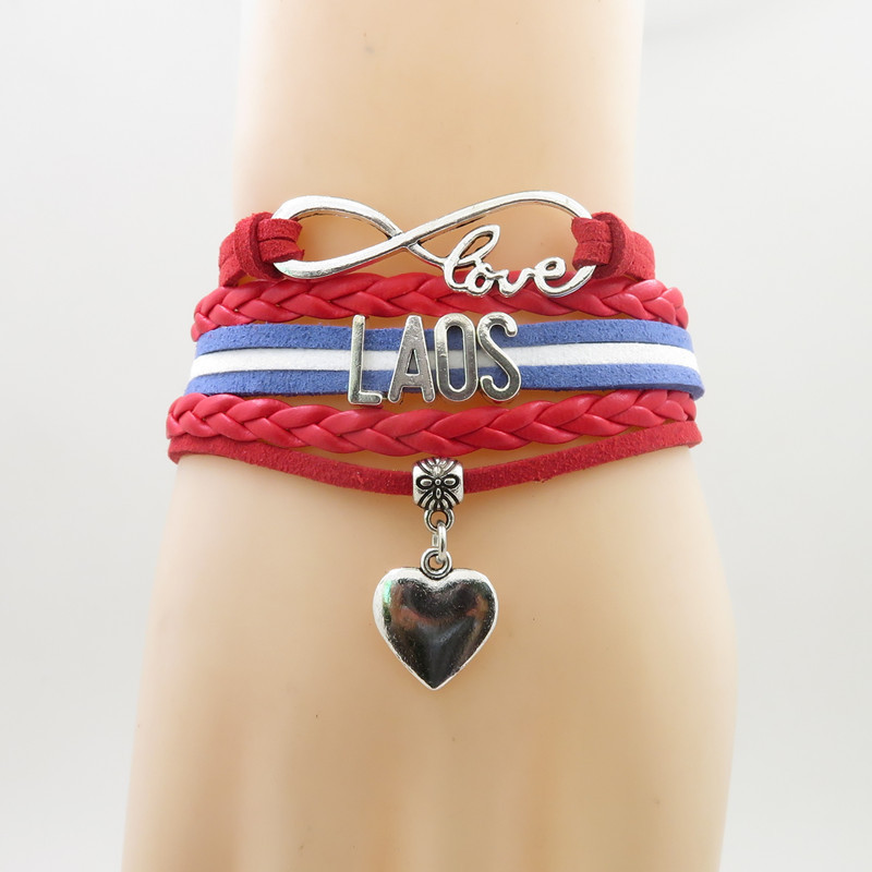 infinity love IVORY COAST ECUADOR ZIMBABWE LAOS MALAYSIA SLOVENIA  Bracelet heart Charm  national flag bracelets