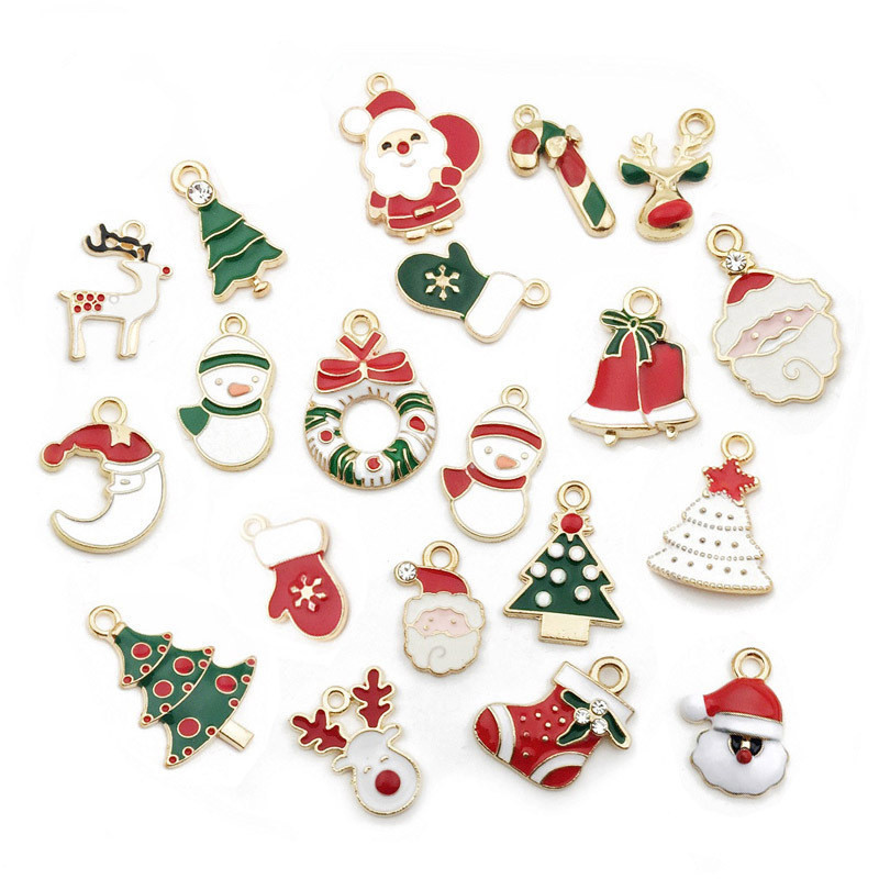 Wholesale Mix styles Christmas Beads Enamel Golden Charms Pendants For Jewelry Making Bracelets Beads Christmas Gifts