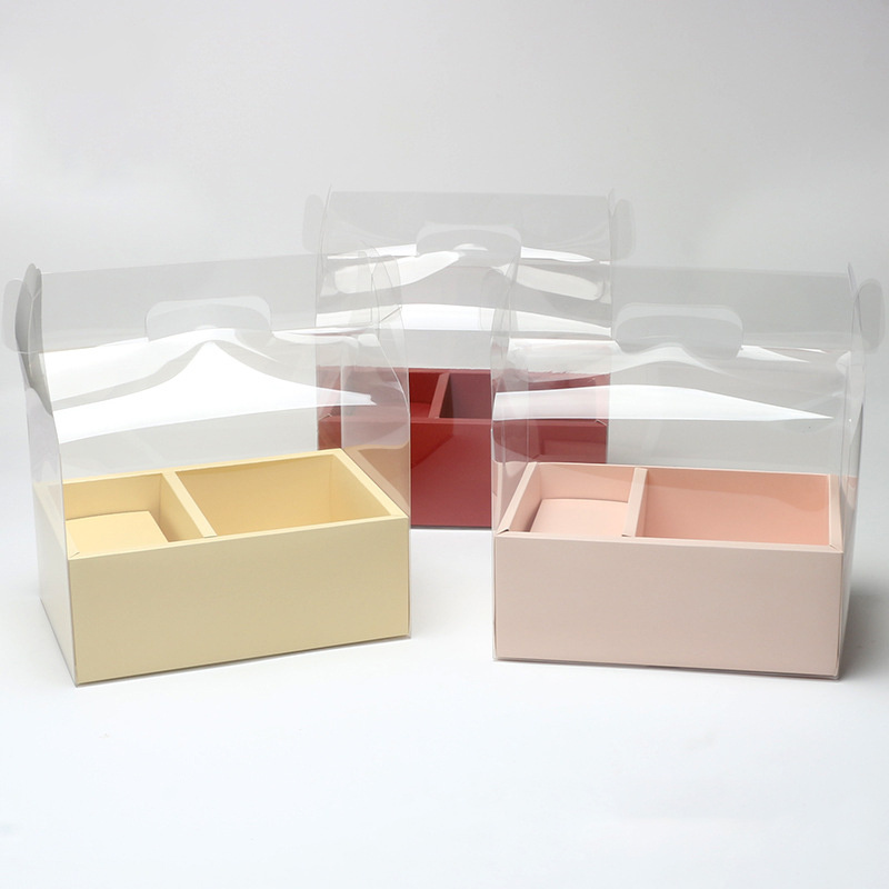 PVC transparent portable wedding flower box transparent small cake packaging gift box for birthday valentine