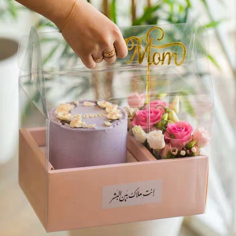 PVC transparent portable wedding flower box transparent small cake packaging gift box for birthday valentine