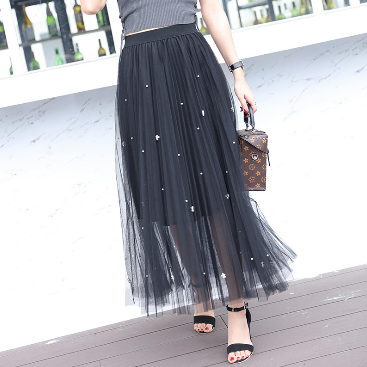 High Waisted Women's Maxi Skirts Tulle Skirts For Ladies,Korean Style Big Swing Maxi Summer Skirt